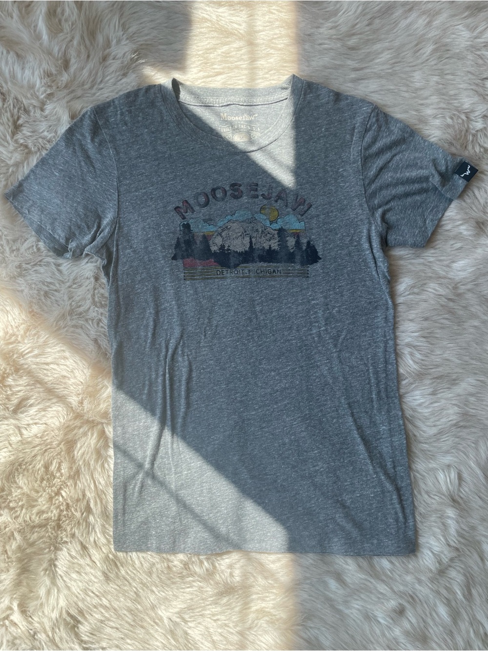 Moosejaw Soft Grey Graphic Short-Sleeve Tee with Mountain Design